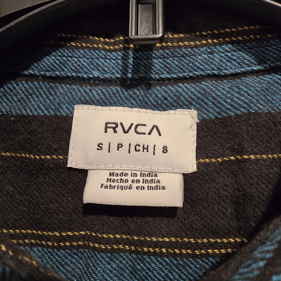 RVCA Flannel button-up shirt raw fray bottom hem long sleeve small - Picture 3 of 4